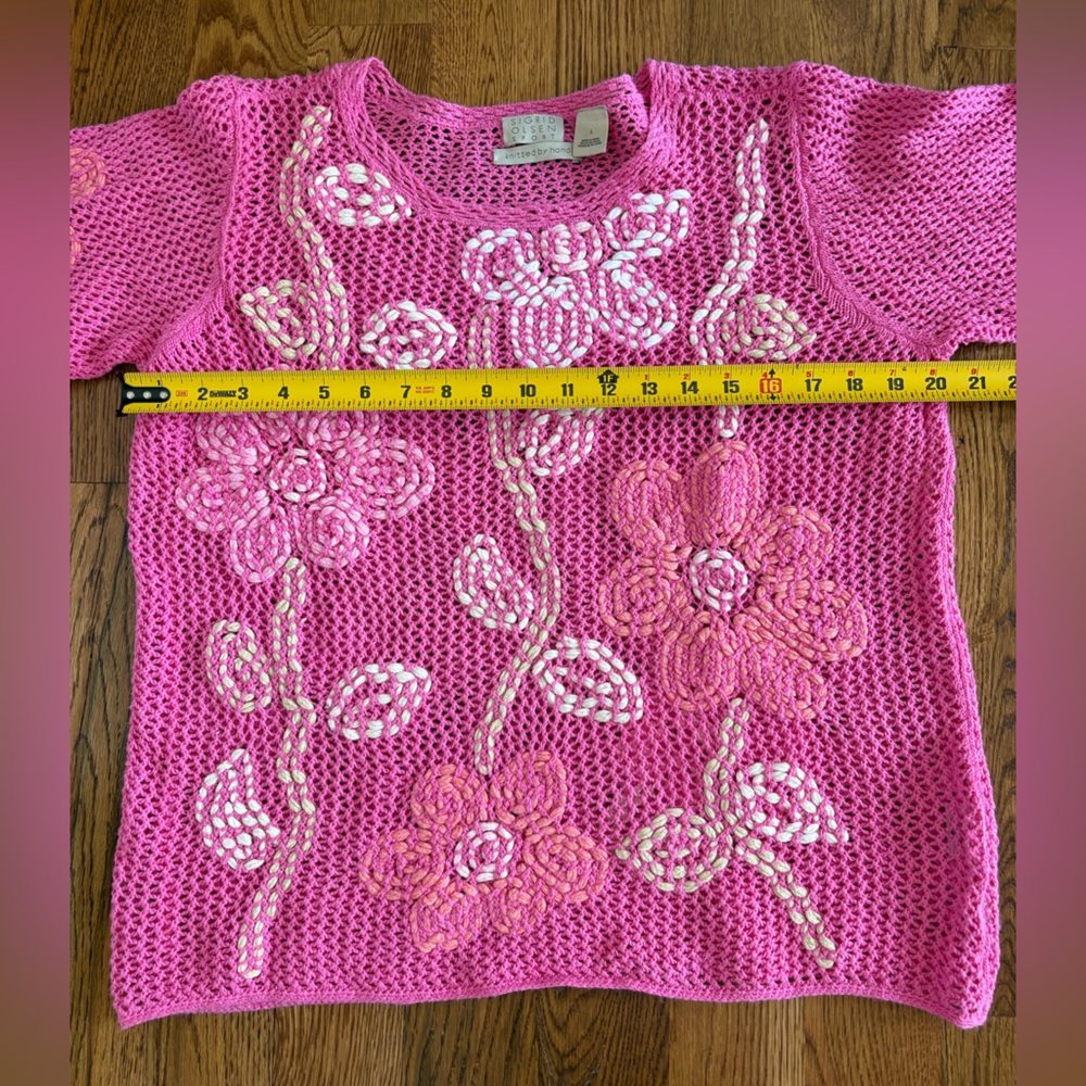 Sigrid Olsen Pink Floral Knit Sweater - Picture 6 of 14
